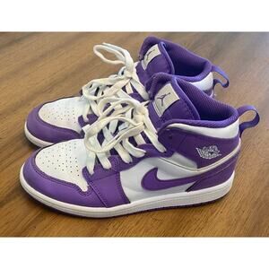 Nike Air Jordan 1 Mid Purple White Youth Sneakers US 2.5Y DQ8424-511